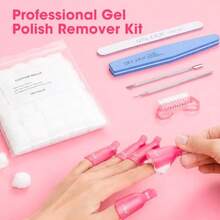 Nail Polish Gel Remover Tools Kit, Soak Off Nail Clips 10 Pcs, 100 Pcs Polish Remover Cotton Balls, Cuticle Pusher Nail File 100/180, Nail Brushes Buffer Block Grits, 7 Pack For Salon And Home - 如圖所示 - 查看 3