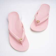 Unisex Flip Flops With Arch Support, Solid Color Beach/Home Slippers, Suitable For Spring, Summer, Autumn - Pink Pearl Butterfly Shoe Flower - View 6