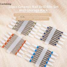 LUSLUKING 10PCS Ceramic Nail Drill Bits Set, 3/32 Inch Professional Manicure Pedicure Tools, Multi Shapes Fine Medium Coarse Grit For Acrylic Gel Nails Cuticle - Multicolor - View 5
