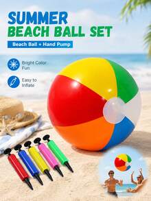 3pcs/1pc- 6 Color Inflatable Beach Ball Set, Comes With Manual Pump, Smooth Thick PVC Foldable Beach Ball, Portable Summer Pool, Beach, Backyard Party Game Toy - 6-color Beach Balls - View 1