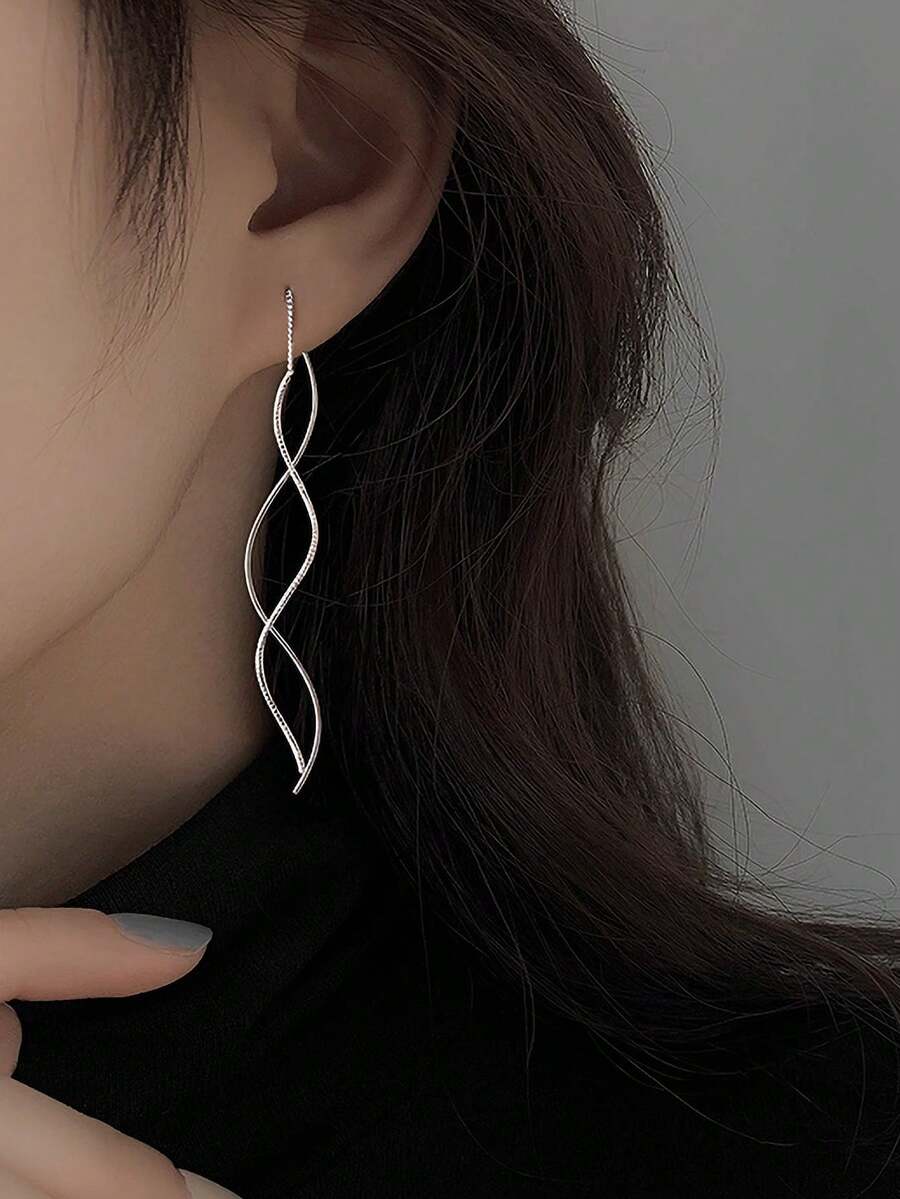 Andkiss Alloy Drop Earrings With Openwork Design - Silver - View 1