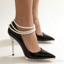 Multi-Layer Elegant Sexy Faux Pearl Beaded Tassel Anklet Women's Party Style Geometric Foot Chain Foot Jewelry - White - View 3