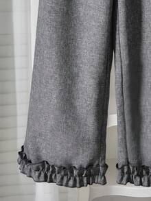 Vihyde Tween Girls French Vintage Bow Decor Vest & Ribbed Frill Trim Base Layer Top & Frill Trim Straight Leg Pants 3 Pieces Set - Light Grey - View 9