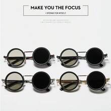 1 Pair Solid Color Retro Fashion Glasses, Rotatable Lenses, Adjustable Brightness, Alloy Frame, Black Gray TAC Lenses, Unisex, Suitable For Office, Travel And Daily Wear. - Multicolor - View 2
