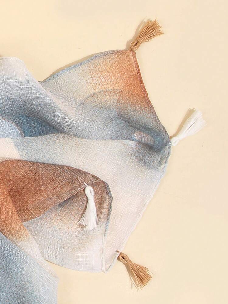 1 pieza/paquete Bufanda estampada con borlas para mujer de todas las estaciones, chal de protección solar y aire acondicionado, adecuado para vacaciones en la playa y vida diaria, añade un toque destacado a tu estilo - Multicolor - Añade 3