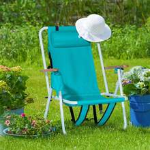 Folding Beach Chair, 4 Position Portable Backpack Foldable Camping Chair With Headrest Cup Holder And Wooden Armrests, Green - 1 - View 7