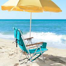 Folding Beach Chair, 4 Position Portable Backpack Foldable Camping Chair With Headrest Cup Holder And Wooden Armrests, Green - 1 - View 9