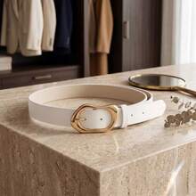 1pc Geometric Pattern Elegant PU(Polyurethane) Women's Belt, All-Season Versatile Niche Asymmetric Buckle, Light Luxury Style - White - View 5