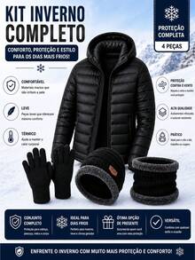 Jacket, Puffer, Gloves, Hat, And Scarf Set For Winter And Autumn. - 黑色 - 查看 3