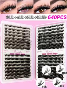 640片 D/C捲度 10-16mm 10D+20D/30D+40D/50D+60D/80D+100 個別假睫毛 DIY接睫毛書，睫毛簇可佩戴。放大眼睛，提升眼尾，DIY接睫毛，接睫毛。適用於約會、派對、音樂節、萬聖節使用 - C/D 混合 - 查看 11