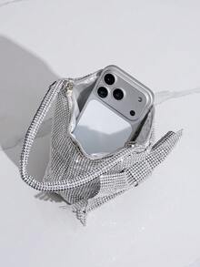 Sparkly Mini Bow Rhinestone Decor Evening Clutch Handbag Coin Purse Wallet - Silver - View 9