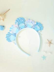 1 pieza Diadema de simulación de concha de sirena azul, accesorio para el cabello con tema marino lindo, adecuado para bodas temáticas, fiestas de cumpleaños y uso diario - Azul - Ver 5
