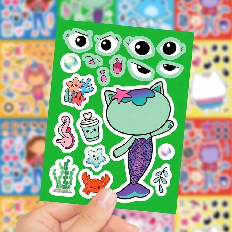 1套/8件 Gabby's Dollhouse 拼圖貼紙，卡通動畫，可愛拼圖玩具，裝飾貼紙，自黏式，新年禮物，情人節禮物，復活節禮物 - 彩色 - 查看 1