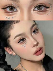 1pc Multi-Size Round Rhinestone Face Stickers 2/2.5/3mm Mixed Pack Self-Adhesive Backing Stage Makeup Eye Face Tear Drop Track Styling Glitter Stickers - Multicolor - View 3