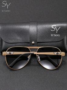 SY SI YANG Marke 1 Paar Herren & Damen Metall Lässig Aviator Rahmen Mode Mode Brille, geeignet für Urlaub, Ausflüge und Outfit-Kombinationen, vielseitige Mode-Stil Brille für den Alltag, mit exquisiter Brillen-Aufbewahrungstasche und Reinigungstuch - A - Übersicht 8