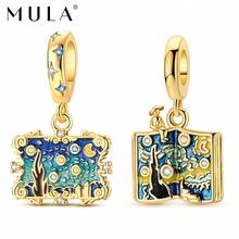 1 pieza colgante con forma de libro de paleta de pintura al óleo de la serie Noche Estrellada de Van Gogh, chapado en oro de 18K, adecuado para pulsera original, collar, cuentas de joyería DIY, diseño único, regalo personalizado - Dorado - Ver 4
