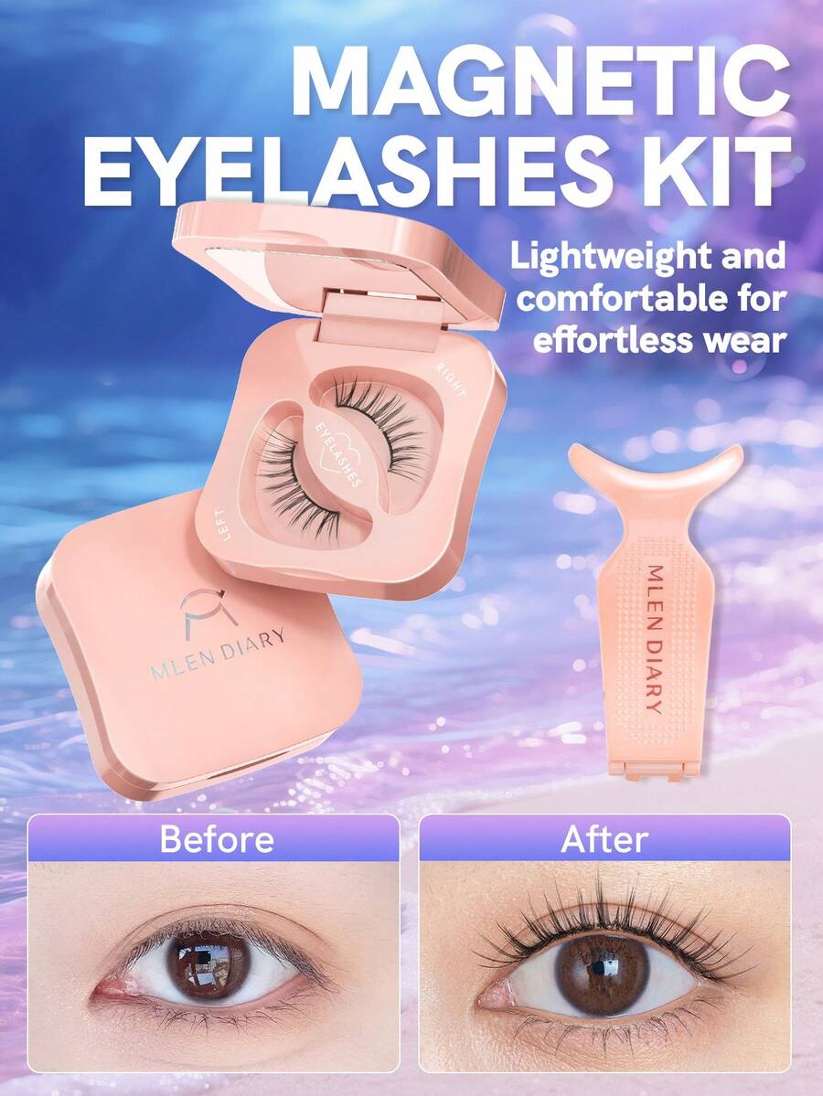 Mlen Diary 磁吸假睫毛套組 10.5-12mm 可重複使用,無需眼線膠,升級版 3D 雙磁吸睫毛,便攜免膠睫毛簇,適合輕盈自然妝容 - 黑色 - 查看 1