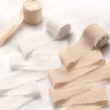 3 Rollos 3 Colores Cinta de Gasa de Alta Calidad Hecha a Mano con Borde, Adecuada para Invitaciones de Boda, Día de la Madre, Ramos de Novia, Envoltura de Regalos, Manualidades DIY - Champán blanco caqui - Ver 3
