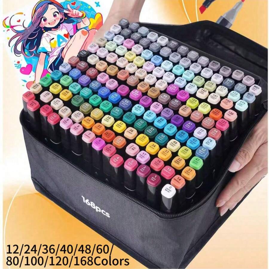 12/24/30/36/48/60/80/120/168色,学生水彩笔,双头油性马克笔,适合小学和初中学生使用,可用于学生绘画练习册 - 彩色 - 查看 1