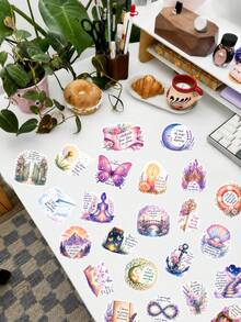 50Pcs Watercolor Mystical Affirmation Sticker Pack, Self-Love & Growth Prints For Planner, Notebook & Spiritual Crafts - Multicolor - View 4