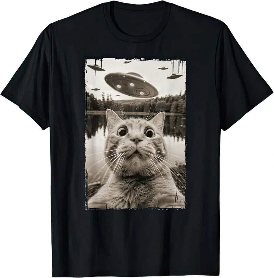 Camiseta de gato OVNI - Negro - Ver 1