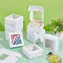 20個白色牛皮紙透明窗禮品盒 3.6x3.6x1.4 適用於烘焙餅乾蛋糕糖果、婚禮派對、聖誕禮物包裝 - 白色 - 查看 3