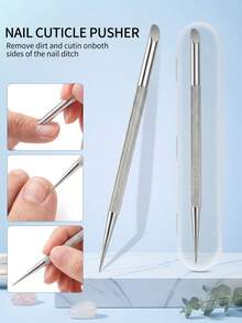 2 piezas Empujador de cutículas de acero inoxidable de grado profesional con doble extremo, raspador de acero antideslizante para exfoliar los bordes de las uñas, cuidado de manos y pies unisex, limpieza de grietas de las uñas, juego de herramientas estándar para salón de uñas y DIY - por defecto - Ver 2
