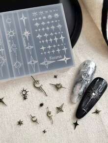 Star Moon & Star Nail Art Silicone Mold, Includes Crescent Moon, Sun Star, Four-Pointed Star, Multi-Size Stars, Dark Hot Girl Style Nail DIY Carving Silicone Mold, Zero Damage Demolding, Delicate 3D Texture, Personal/Nail Salon DIY Nail Tool, Professional Nail Tool - Multicolor - View 5