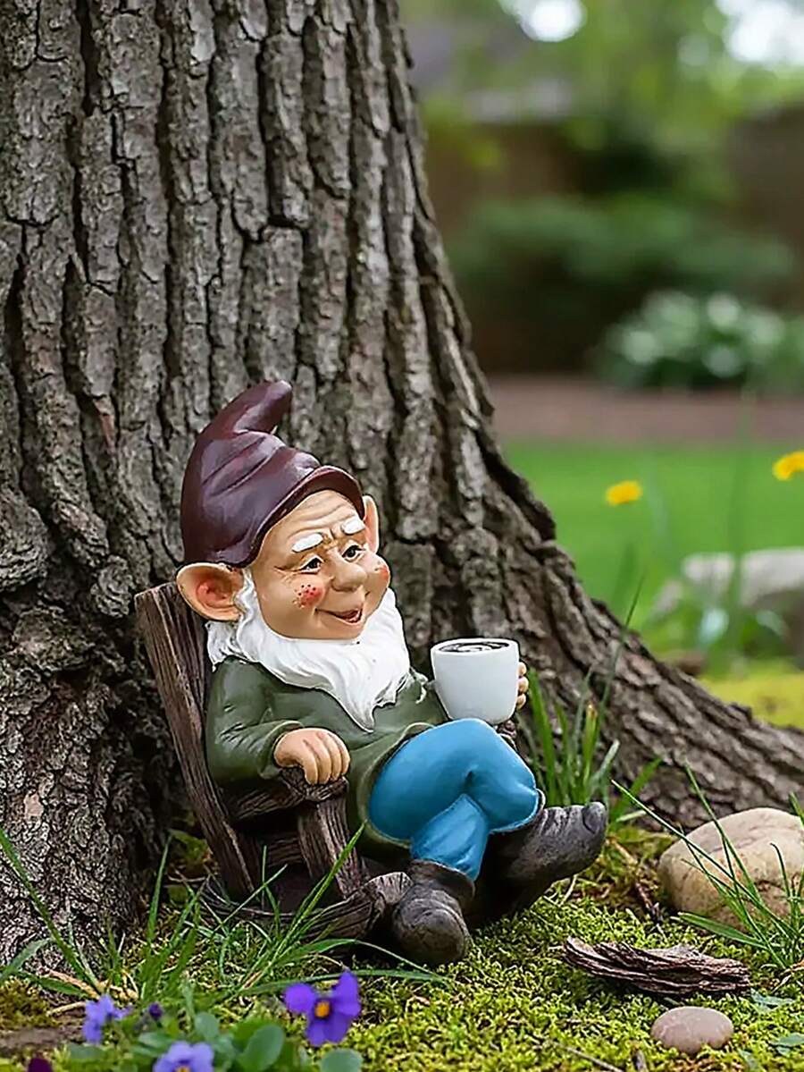 Garden Gnome Statue, Funny Climbing Rocking Chair Gnome Sculpture, Resin Material, Suitable For Outdoor Decoration Of Garden, Lawn And Porch, Also An Excellent Holiday Gift - A - View 1
