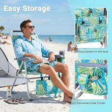 17 Inch Height Beach Chair Adults, Folding Portable Camping Chair With Headrest, Cup Holder, Side Pocket & Bottom Storage Bag,-Position Adjustable Aluminum Beach Chair, Heavy Duty 265 LBS Capacity, Oxford Fabric Beach, Patio, Pool, Haw - 1 - View 2