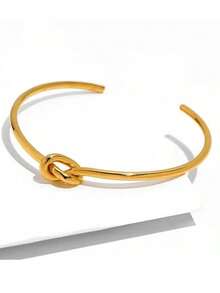 1pc Vintage 18K Gold Plated Knotted Decor Bracelet, Suitable For Women's Daily Wear - Gold - View 7