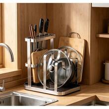 AMANKA Universal Knife Block, Stainless Steel Universal Knife Holder Block,Multifunctional Cutting Board Organizer, Pot Lid Organizer, Stainless Steel Kitchen Storage Rack For Lids, Boards, Knife, Spoon And Shovel, Knife Block Holder With Cleaning Brush - View 1