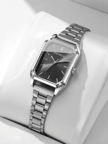 Reloj de cuarzo plateado minimalista para mujer, reloj de pulsera con esfera cuadrada exquisita y sencilla, accesorio versátil regalo para la mejor amiga (1 pieza/set) Caja de reloj no incluida - Plateado - Ver 1
