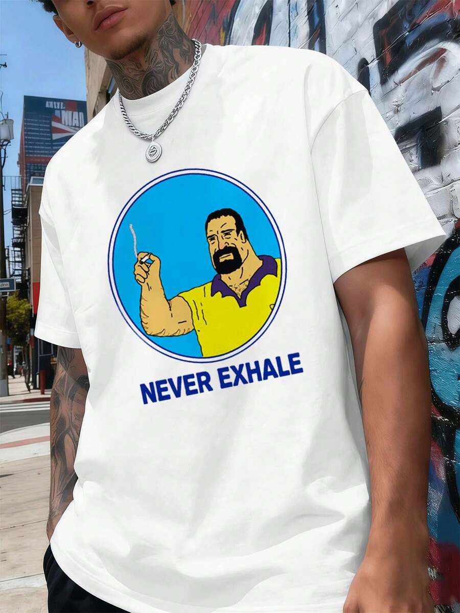 M En's Cotton Graphic T-Shirt, Autumn, Crew Neck, Relaxed Fit, Casual, Comfortable Fit, Unique Graphic Print - White - View 1