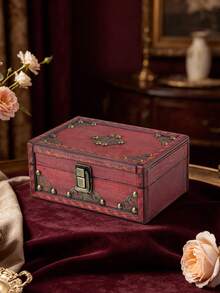 1 pieza Caja de almacenamiento de escritorio vintage de madera, joyero, accesorio, cofre del tesoro decorativo - Multicolor - Ver 5