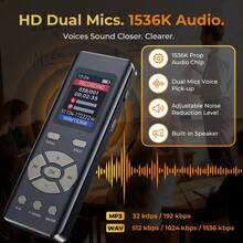 Digital Voice Recorder With Playback Function, Zinc Alloy 8GB Voice-Activated Recording Device, 68 Hours Recording, 1536Kbps Clear Audio, Portable Mini Recorder For Lectures, Meetings, University, Interviews - 查看 6
