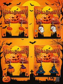 imoli 1 Pair/Punk Sweet Cool Style Acrylic Hollow Pumpkin Halloween Hat Ghost Spider Web Earrings Suitable For Women Halloween Party, Cosplay, Ghost Festival Eye-Catching Funny Accessories (Size Is Accessory Size) - Multicolor - View 4