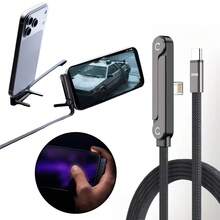 65W/240W Fast Charging Cable Stand USB/Type C To Type C 2-In-1 Foldable Phone Stand, Built-In Foldable Stand + Angled Design For Charging And Playing/Watching Without Blocking Hands, Compatible With IPhone 17 Pro Max/17 Pro/17/Air/16/15/14/13/12/11/ S25/S24/S23/S22/S21/S20// Series - Black - View 1