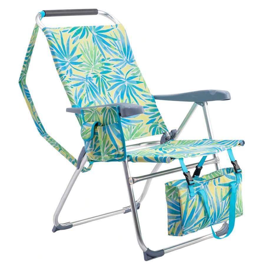 17 Inch Height Beach Chair Adults, Folding Portable Camping Chair With Headrest, Cup Holder, Side Pocket & Bottom Storage Bag,-Position Adjustable Aluminum Beach Chair, Heavy Duty 265 LBS Capacity, Oxford Fabric Beach, Patio, Pool, Haw - 1 - View 1
