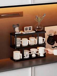 1pc Modern Black 3-Tier Storage Shelf, Multi-Layer Shelf - Freestanding Multi-Tier Storage Rack, Black Frame, Suitable For Kitchen, Bathroom, Bedroom - Space-Saving Home Decor Storage Shelf, Minimalist Design, Durable And Easy To Clean, Multifunctional Compact Storage Solution Combining Aesthetics And Practicality. Perfect For Displaying Books, Cups And Small Items. - Black - View 4