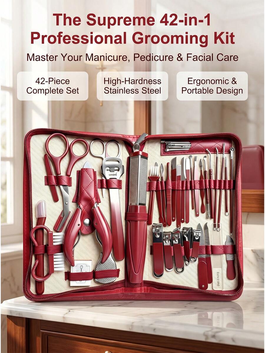 42 piezas Juego de tijeras de manicura, kit de herramientas profesionales de pedicura de acero inoxidable, adecuado para el cuidado de uñas de dedos y pies, portátil para uso en el hogar, la oficina y viajes al aire libre
