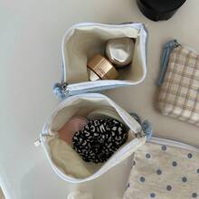 [Suxi Pouch] Fresh Summer Ocean Blue Polka Dot Plaid Mini Fabric Coin Purse/Card Holder/Wristlet/Toiletry Bag - Multicolor - View 3