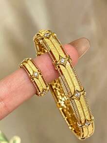 1 pieza Anillo de estilo vintage con destellos sutiles - Dorado - Ver 1