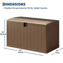 Caja de almacenamiento exterior de resina de 130 galones, impermeable y resistente a la intemperie, con tapa con cerradura, ideal para cojines de patio, herramientas de jardín y accesorios de piscina. - Marrón - Ver 6