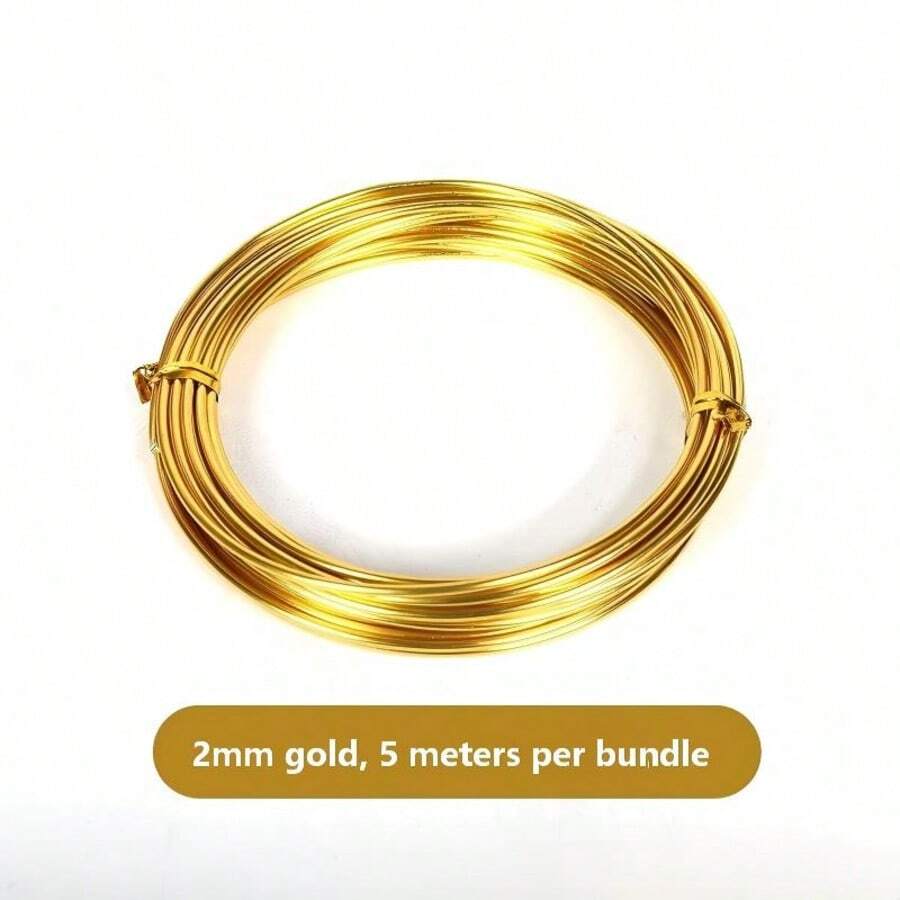 2mm X 5m Gold/Silver/Black Plated Flexible Craft Metal Wire, Suitable For Jewelry Making, Beading And DIY - 1 Roll Gold - View 1