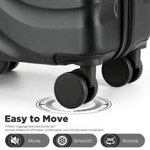 YONSLY 20 Inch Suitcase With Silent 360° Wheels Combination Lock Soft Rubber Handle Mesh Pocket Hard Shell Travel Suitcase For Vacation Daily Travel - 黑色 - 查看 4