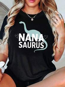 2026 New Pattern Printed T-Shirt Spring Summer Round Neck Casual - Black - View 1