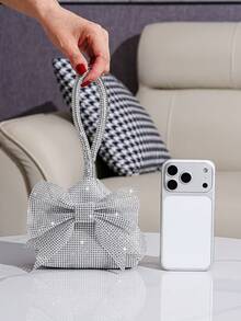Sparkly Mini Bow Rhinestone Decor Evening Clutch Handbag Coin Purse Wallet - Silver - View 7