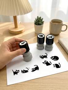 1/2/4 piezas Sello de patrón de gato de dibujos animados estilo hot, sello para diario, scrapbooking, relieve, sello para álbum de recortes, adecuado para manualidades, sello de aliento para maestros, adecuado para diarios, sobres, sellos en notas, material de plástico - Multicolor - Ver 1