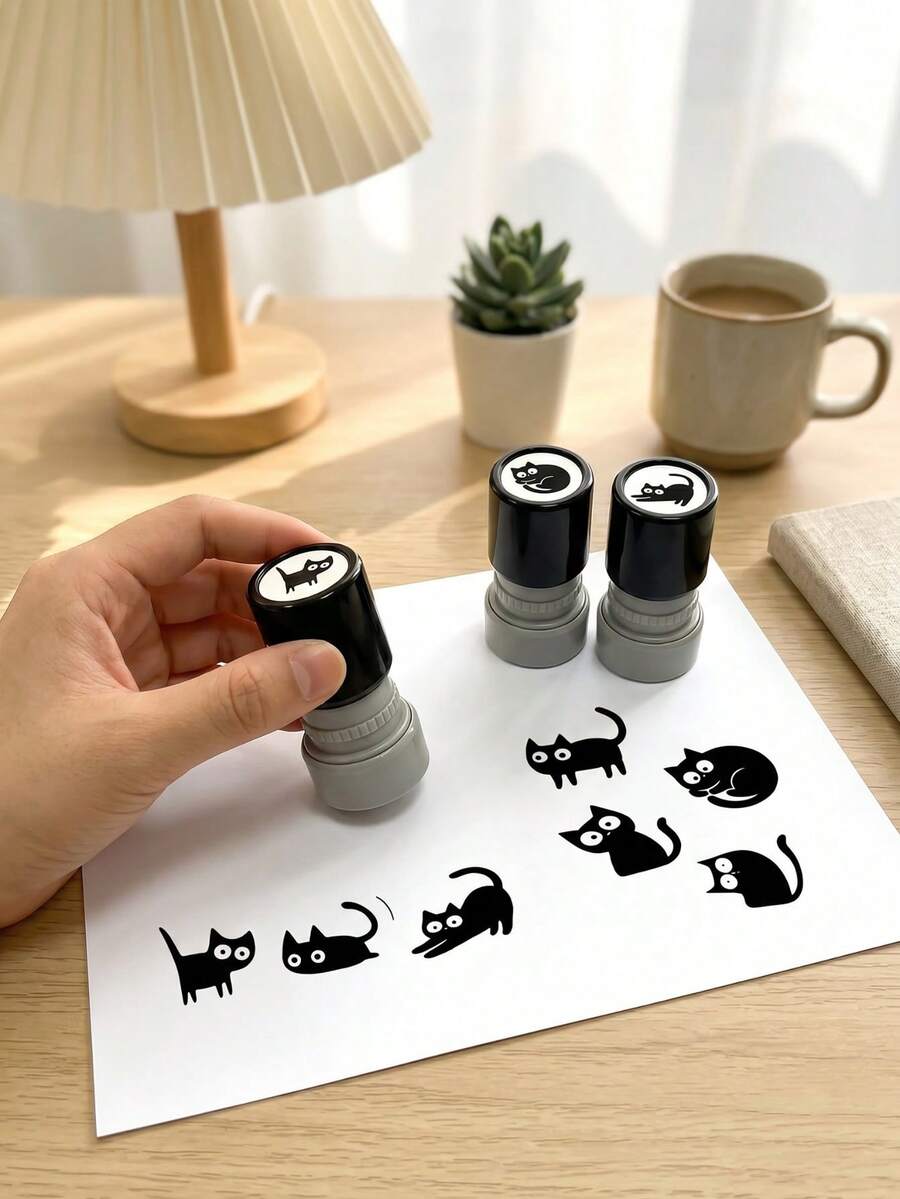 1/2/4 piezas Sello de patrón de gato de dibujos animados estilo hot, sello para diario, scrapbooking, relieve, sello para álbum de recortes, adecuado para manualidades, sello de aliento para maestros, adecuado para diarios, sobres, sellos en notas, material de plástico - Multicolor - Ver 1